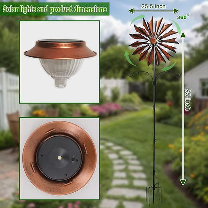 Yard Garden Wind Spinners - Large Outdoor Metal Wind Spinners with Stake, Yard Art Lawn Garden Decor Bronze-Colored Blade Rotator (25.5" W x 95" H)