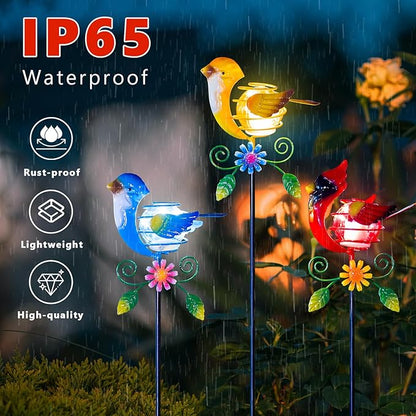 Birds Solar Garden Lights, 26" H Whimsical Decorative Solar Stake Light, 3 Pcs Outdoor Cardinal Statues Figurine Lights for Garden Lawn Patio Yard Decoration
