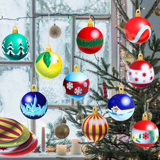 Sumind 10 Pieces Large Christmas Decorations Outdoor Christmas Hanging Ornaments Yard Lawn Signs Round Double Sided Porch Ornaments for Xmas Party Decor(Cartoon Style)