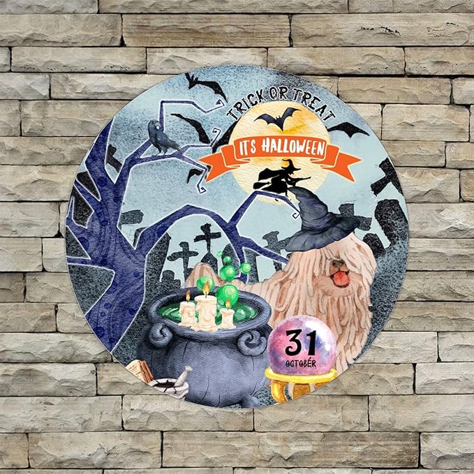 Retro Metal Sign 12"x12",Happy Halloween Scary Night Grave Witch Bats Trick Or Treat Dog Aluminum Tin Metal Sign for Home Living Room Bedroom Garden Farm Patio Decor Wall Art Poster