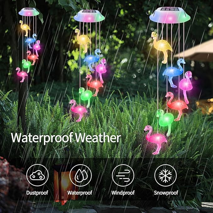 Solar Flamingo Flamingo Wind Chimes, Birthday Gifts for Mom Grandma Dad, IP65 Waterproof Memorial with 7 Color Changing LED Lights, Outdoor Decor Garden Yard Decorations