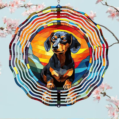 Dachshund Dog Wind Spinners Outdoor Dog Memorial Gifts, 3D Metal Kinetic Hanging Garden Wind Spinner, Spinner Decor, Wind Sculptures for Outdoor & Indoor, Window, Yard Decor (Dachshund 2)