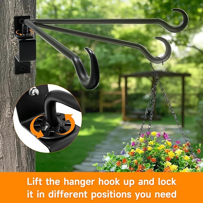 2 Pack 11.5 inch Swivel Plant Hanger Hook Indoor Outdoor, Rotatable Plant Wall Hooks, Hanging Brackets for Hanging Flower Basket, Bird Feeder, Wind Chimes