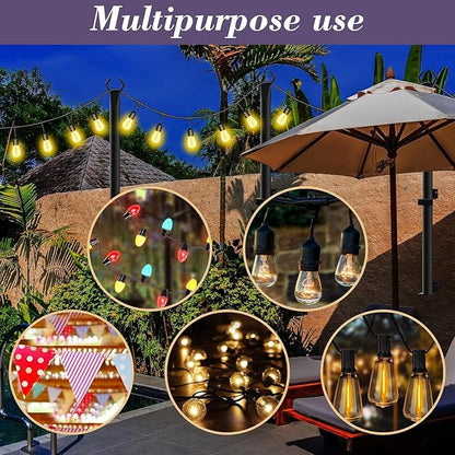 NUERPO 4 Pack String Light Poles,5Ft Metal Poles for Outdoor String Lights,Outdoor Light Poles with Post,Poles/Stand for Outside,Patio,Deck,Backyard,Garden Wedding,Party
