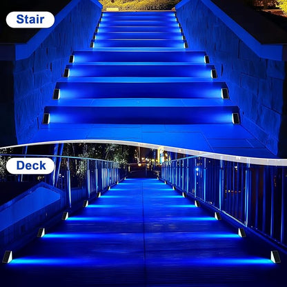 AUDLES 8 Pack Solar Stair Lights, Outdoor Step Lights with Waterproof IP67, Blue Color LED Solar Light for Outside Light Decor for Stair, Deck, Front Step, Front Porch, Patio and Backyard