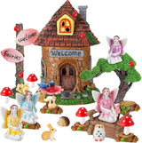 Leyndo 28 Pcs Solar House Garden Accessories Fairy Light up Fairy Figures Garden Kit Resin Miniature Mushroom House Figures Micro Landscape Ornaments (Fresh)