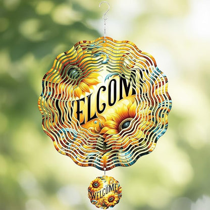 Hanging Wind Spinners Outdoor - 3D Metal Wind Spinner Kinetic Spinning Stainless Steel Art Ornaments Sunflower Decor for Garden Patio Porch Birthday Gifts for Women Men Mom Grandma Dad