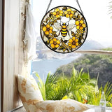 Stained Glass Window Hanging - Yellow Flowers Surrounded by Bees Sun Catcher for Door Garden Home Decor Cute Suncatcher Christmas Mother's Day Birthday Gifts for Women Men Mom Nana 6.3 in