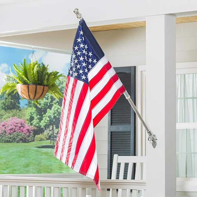 Evergreen Flag Telescoping 5ft Metal Flag Pole | Incl Two Tangle-Free Ring Clips | Stainless Steel | Wall Mounted for Home Garden Outdoor | House and 3'x5' American Flags with Pole Sleeve or Grommets