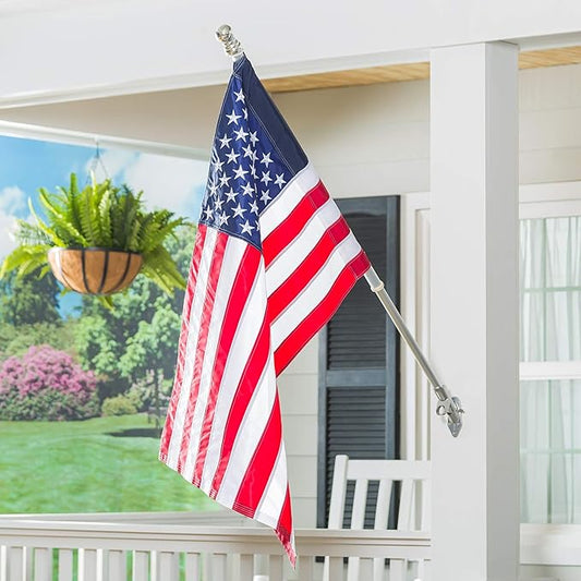 Evergreen Flag Telescoping 5ft Metal Flag Pole | Incl Two Tangle-Free Ring Clips | Stainless Steel | Wall Mounted for Home Garden Outdoor | House and 3'x5' American Flags with Pole Sleeve or Grommets