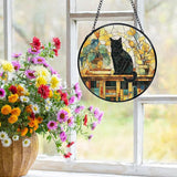 Black Cat Gifts, Cat Suncatchers Stained Glass Window Hanging, Cats Gifts for Women, Book Sun Catchers Indoor Window Glass Round Wall Decor, 7.9x7.9in