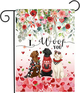 Dog Valentine Garden Flag Valentines Day Decor Black Lab Gifts for Women White Chocolate Labrador Yard Signs for Outside 12x18 Double Sided I Woof You Love Heart Banner