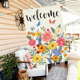 Baccessor Spring Summer Welcome House Flag Double Sided 28x40 Inch Burlap,Floral Butterflies Large Garden Flag Porch Patio Front Entry Yard Seasonal Farmhouse Outside Outdoor Decor