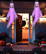 Geefuun 2PCS Purple Halloween Fierce Ghost Windsocks Hanging Decorations -43 Inch Flag Wind Socks for Home Yard Outdoor Decor Party Supplies (Batteries Not Included,No Timer)