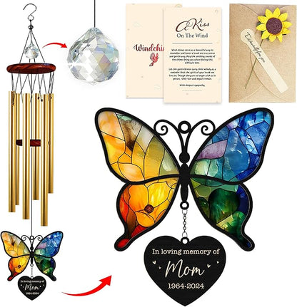 Personalized Memorial Wind Chime for Loss of Loved One Butterfly Suncatcher Crystal Rainbow Ornament Sympathy Gift in Loving Memory of Mom Dad Grandma Grandpa Nana Window Decor Bereavement Keepsake