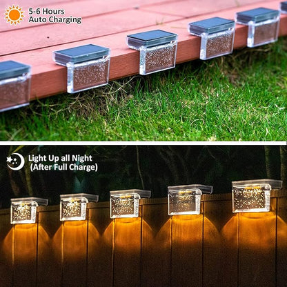 Qualdout Solar Deck Lights 8 Pack, Solar Step Lights IP65 Waterproof Solar Powered Outdoor Led Lights for Fence Railing Wall Pool Stair Yard Garden Patio Pool Decorations (Warm White)