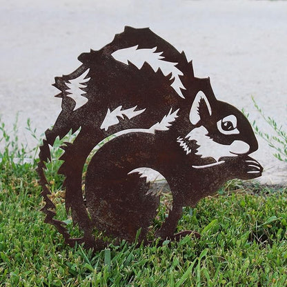 Corten Steel Squirrel Silhouette Rusting Yard Stake (Small)