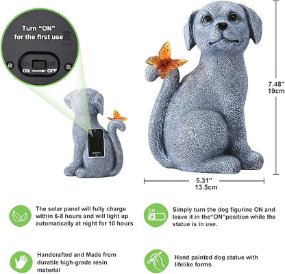 Nacome Solar Dog Outdoor Statues for Garden: Outside Decor with Butterfly Clearance for Yard Art Lawn Ornaments Patio Balcony Home House for Grandma Mom Women