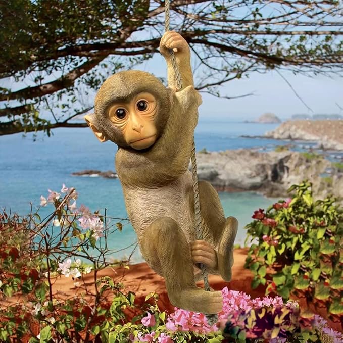 5.9 Inch Outdoor Monkey Statues – Lifelike Hanging Resin Monkey Figurine for Garden, Patio & Balcony Decor | Weather-Resistant Animal Ornament