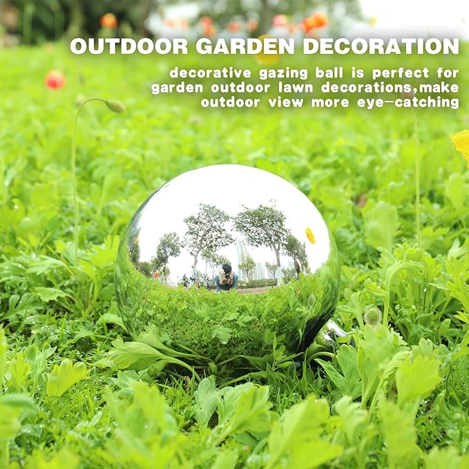 VCUTEKA Gazing Ball, Glass Mirror Polished Hollow Ball Reflective Garden Sphere, Gazing Globe for Home Garden Lawn Outdoor Ornament Yard Decorative, 10-Inch, Silvery