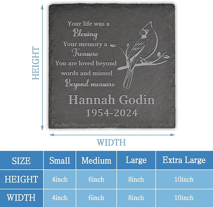 Memorial Garden Stone, Memorial Stone, Personalized Memorial Gifts, Sympathy Gifts for Loss of Loved One, Bereavement Gifts for Loss of Father Mother - Your Life was a Blesing - Square