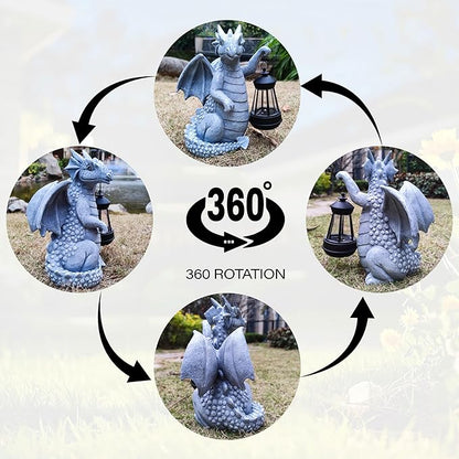 Solar Garden Decor Dragon Statues with Solar Lantern,Dragon Figurine Lights Outdoor Decorations for Yard Lawn Patio Balcony Whimsical Art Outside,Unique Housewarming Gift for Mom Grandma Women