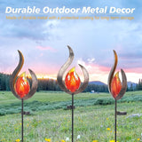Asense Outdoor Metal Sculpture Art Decor Garden Solar Lights Pathway Stake, Solar Powered LED Lights for Lawn Patio Courtyard, Flame Shape