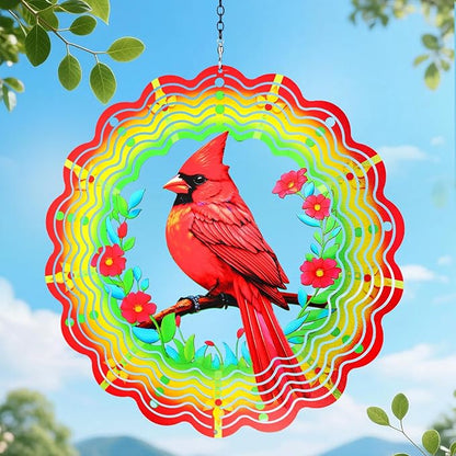 Metal Wind Spinners Outdoor Cardinal Hanging Wind Spinner Gifts for Women Men,12 inch 3D Stainless Steel Wind Catchers Kinetic Sculpture for Garden Decor,Outside,Yard,Patio,Backyard,Porch Decoration