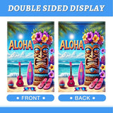 BlissYard Aloha Tiki Garden Flag 12x18 Double Sided Vertical Outdoor Decor Tropical Island Beach Tiki Mask Surf Guitar Summer Yard Garden Lawn Patio Banner