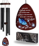 Memorial Wind Chimes for Loss of Loved One, Windchimes in Memory of a Loved One, Sympathy Gift Baskets, Bereavement Condolence Gifts, Memorial Gifts for Loss of Mom, 32" Sympathy Blue Butterfly, Black
