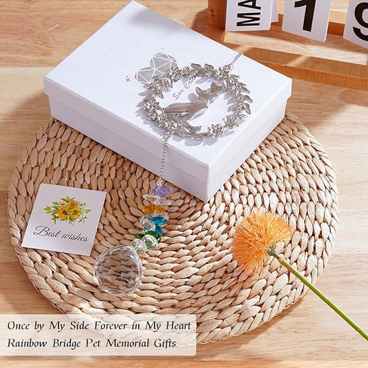 Dog Memorial Gifts for Loss of Dog, Pet Memorial Suncatcher, Pet Sympathy Gifts, Garland Suncatcher with Card & Gift Box, Remembrance Bereavement Gift for Loss of Dogs Cats