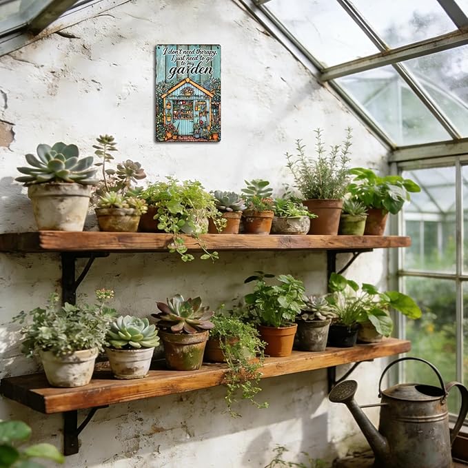 Garden Signs for Outside I don't Need Therapy, I Just Need to Go to My Garden, Funny Metal Signs for Home Garden Patio Yard, Retro Gardening Gifts for Women, Wall Decor 12" x 8"