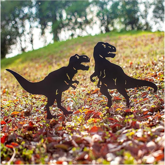 EZTZEN Dinosaur Metal Garden Stakes - Gifts for Women/Men/Lovers, Black Silhouette Statues, Outdoor Decor for Yard, Lawn Ornaments