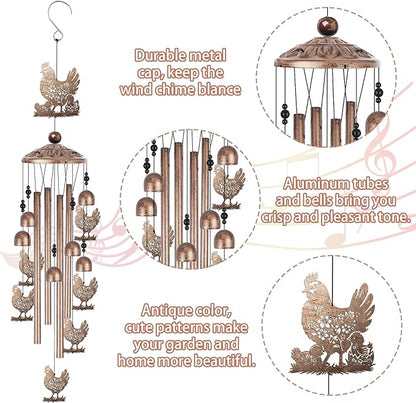 Romart Chicken Wind Chimes for Outside, Chicken Lover Gifts for Women Men Memorial Birthday, Metal Rooster Windchimes for Outdoors Indoors, Garden, Patio, Home, Porch, Yard Decorations