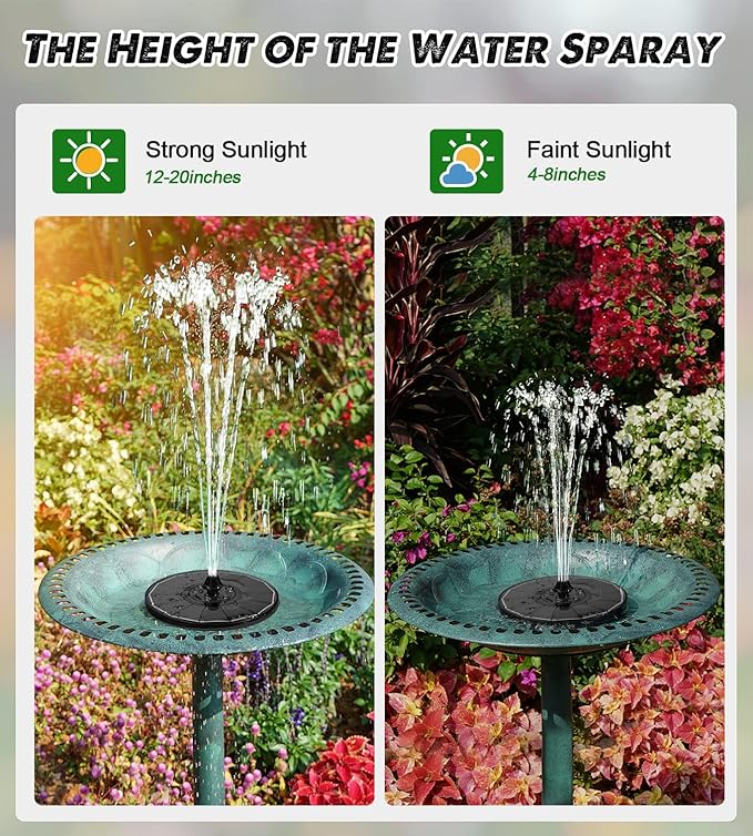 Yzert Solar Fountain Glass Panel with 2200 mah Battery, 3.5W Floating Solar Water Fountain with 4 Fixed Rods, Solar Pump for Bird Bath, Garden, Pond, Pool, Outdoor (Black Panel White Lights)