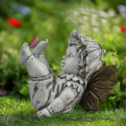Suyorpe Fairies for Fairy Garden Solar Decor - Fairy Figurines Resin Outdoor Statues Ornaments with Light up Butterfly for Patio,Lawn,Yard,Porch,Outside Angel Gifts