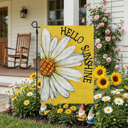 CROWNED BEAUTY Summer Garden Flag Daisy Double Sided 12x18 Inches Small Burlap Seasonal Welcome Yard Porch Decoration for Outside (Yellow)