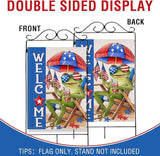 Artofy Welcome 4th of July Frog Large Decorative House Flag, Patriotic Beach Chair Sunshade America Yard Garden Outside Decor, Coastal American USA Burlap Outdoor Home Decoration Double Sided 28 x 40