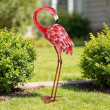 Shorayn Garden Statues Flamingo Sculptures Metal Yard Art, Pink Bird Art Outdoor Backyard Decor Patio Lawn Porch Ornament Flamingo Yard Decoration