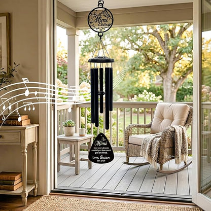 Personalized Wind Chimes for Mom Grandma Nana Mimi Gigi - Customized Mother's Day Birthday Gift from Daughter Son - Large Deep Tone Outdoor Metal Windchime for Garden Patio - Best Mom Ever Home Decor