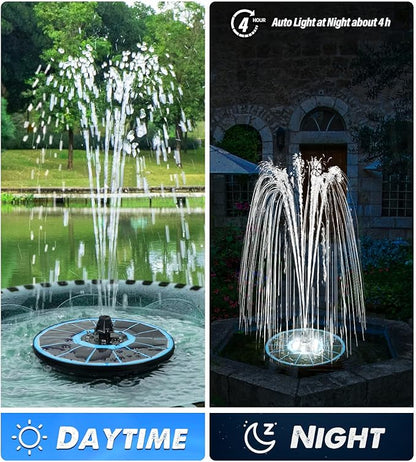 Yzert Solar Fountain Glass Panel with 2200 mah Battery, 3.5W Floating Solar Water Fountain with 4 Fixed Rods, Solar Pump for Bird Bath, Garden, Pond, Pool, Outdoor (Blue Panel White Lights)