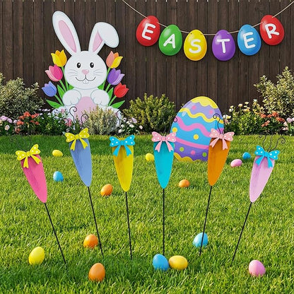 6 Packs Carrot Decorative Garden Stakes Easter Decorations,Cute Carrot Metal Yard Signs,Happy Easter Decorations Outdoor Yard for Spring Home Outside Lawn Front Porch Lawn Backyard Decor
