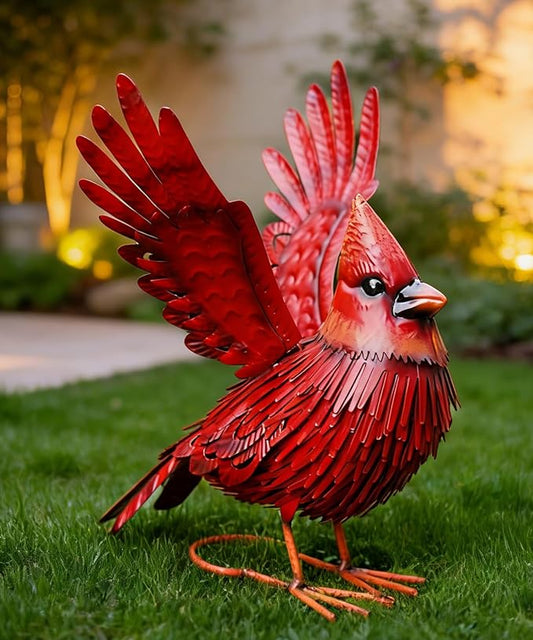 Metal Cardinal Garden Decor Outdoor: Art Outside Statues Large Red Bird Ornaments for Balcony Front Backyard Patio Yard - Christmas Birthday Gifts for Mom Grandma Women