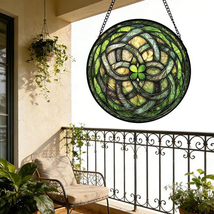 DASTOLL Stained Glass Window Hanging, Abstract Green Clover Sun Catchers Colorful Glass Panel Bless Suncatcher Decor for Birthday for Women, Men, Wife, Aunt, and Mom 9.8 in
