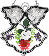 KY&BOSAM Angel Suncatcher Nana Stained Glass for Windows Hangings Wind Chime Home Decor with Pressed Drived Flower in Glass and Metal Charm Birthdays Gifts for Nana Mothers Day Valentines Christmas