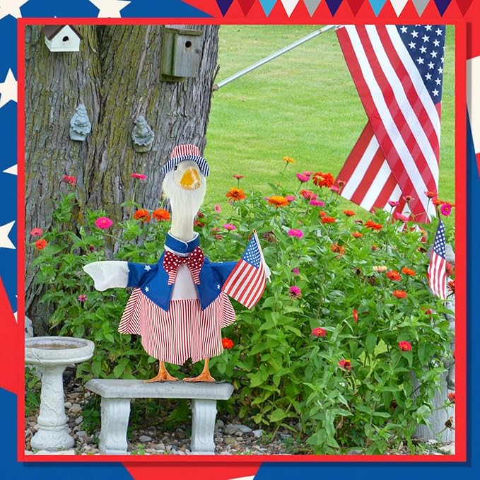 Patriotic Porch Goose Outfits for 23 Inch Lawn Statue, 4th of July Uncle Sam Costume for Plastic/Cement Statue, 250th Years Anniversary USA Sculpture Clothes for Garden Patio Party Decoration