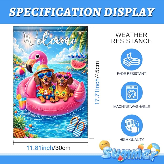 BlissYard Welcome Flamingo Pool Dog Garden Flag 12x18 Double Sided Vertical Outdoor Decor Labrador Retriever Summer Poolside Yard Garden Lawn Banner Bright Seasonal Display