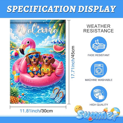 BlissYard Welcome Flamingo Pool Dog Garden Flag 12x18 Double Sided Vertical Outdoor Decor Labrador Retriever Summer Poolside Yard Garden Lawn Banner Bright Seasonal Display