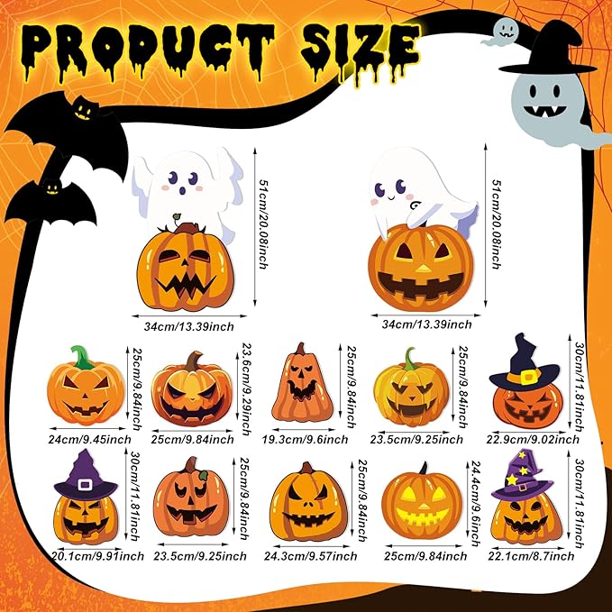 Amyhill 12 Pcs Halloween Pumpkin Yard Signs for Outdoor Halloween Ghost Jack O Pumpkin with Witch Hats Lawn Stakes Spooky Trick or Treat Yard Decorations for Garden Prop Home Party Decor