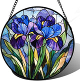 Stained Glass Window Hanging - Blue Purple Iris Flower Suncatcher for Door Garden Patio Sun Catchers Decor Christmas Mother's Day Birthday Gifts for Women Men Mom Nana Aunt Friend 6.3 in
